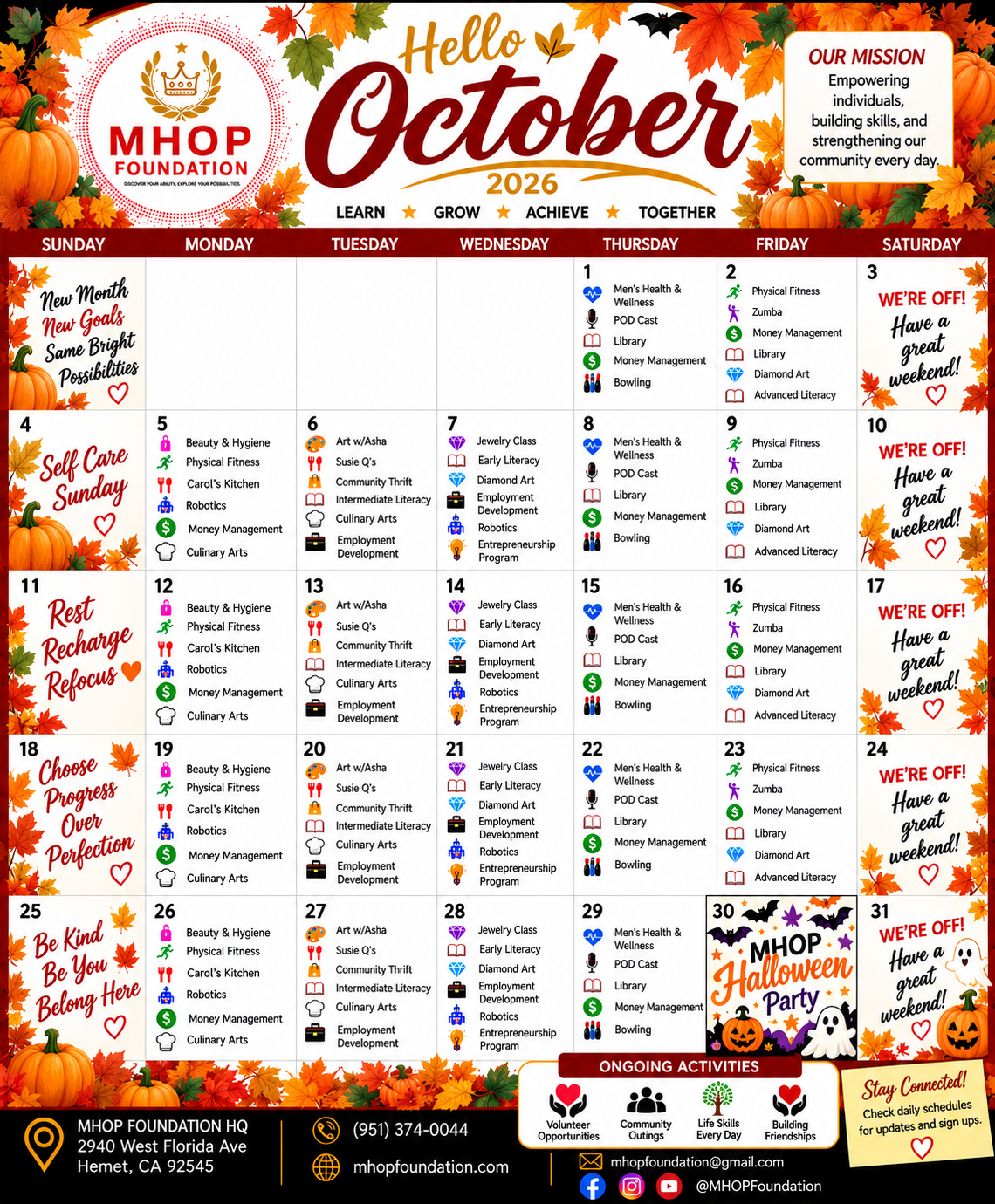 October Activities Calendar